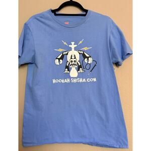 Hanes Hookah Shisha Graphic T Shirt Blue Crew Neck Short Sleeve Men's M